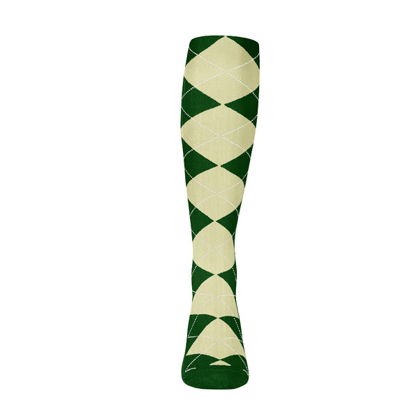 Ladies Over the Calf Argyle Sock Dark Green and Natural 360 View