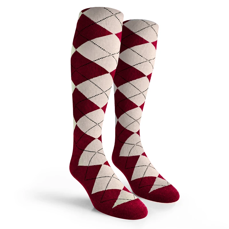 Argyle Socks - Mens Over-the-Calf - P: Maroon/White