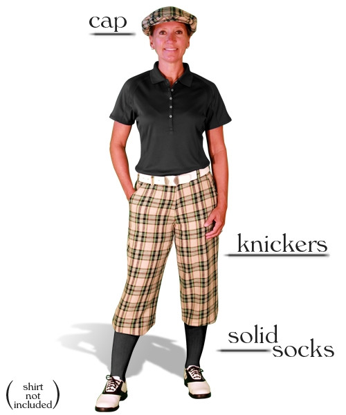 Ladies 'Par 5' Khaki Stewart Plaid Start-in-Style Outfit