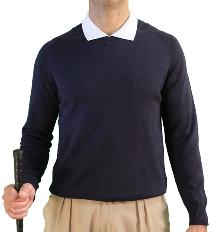 Mens Long Sleeve Sweater Solid Navy with White Shirt