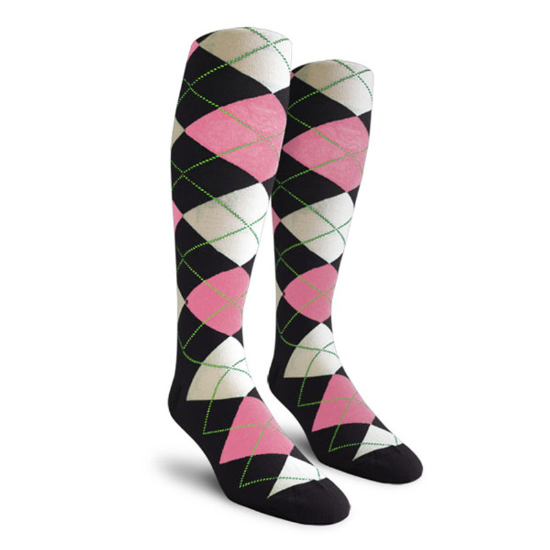 Mens Over the Calf Argyle Socks Black, Pink and White