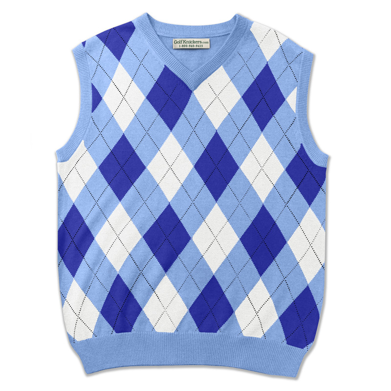 Mens White, Royal & Light Blue Sweater Golf Outfit
