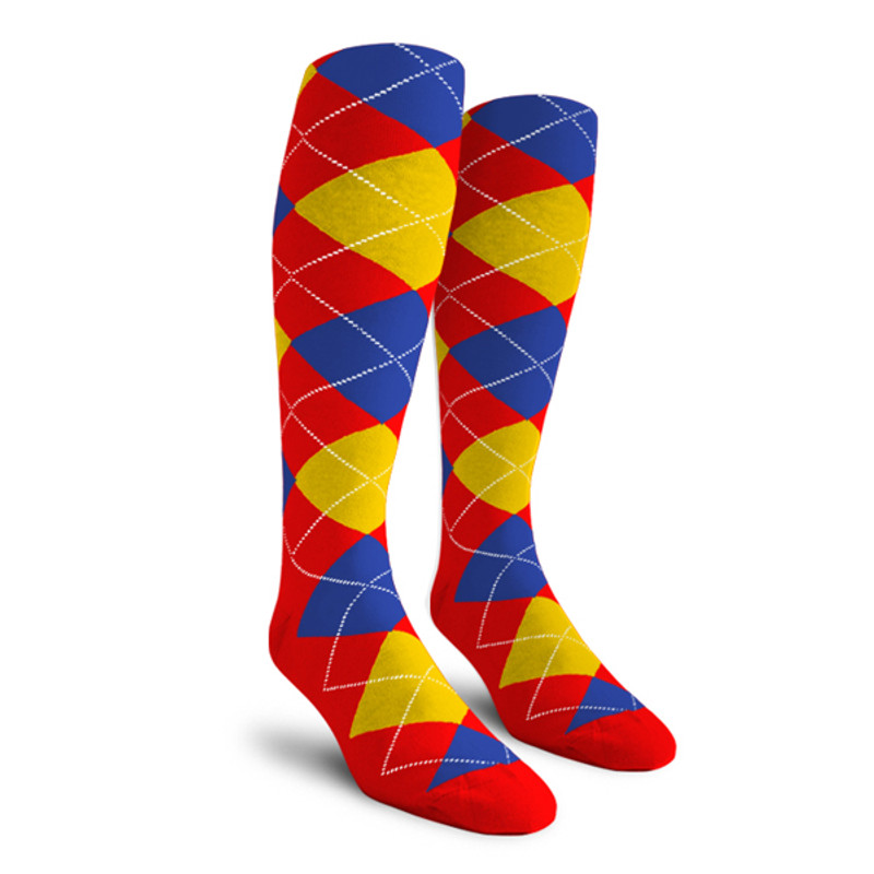Youth Over the Calf Argyle Socks Red, Yellow and Royal Blue