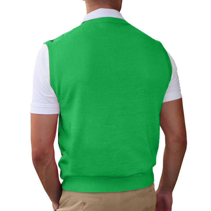 Argyle Golf Sweater Vest | Lime/Dark Green/White | Mens