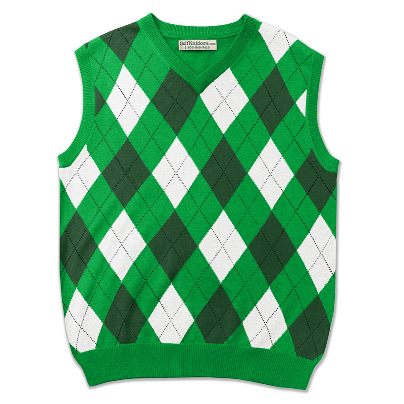 Argyle Golf Sweater Vest | Lime/Dark Green/White | Mens