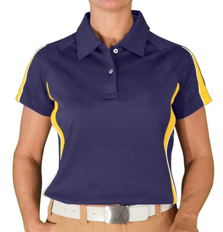 Ladies Sports Microfiber Duel Tone Eagle Navy and Yellow Shirt Front