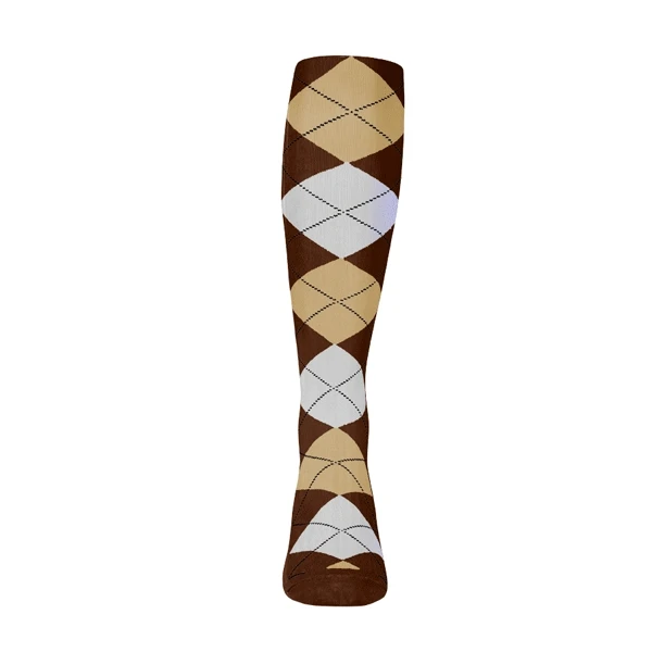 Mens Over the Calf Argyle Sock Brown, Khaki and White 360 View