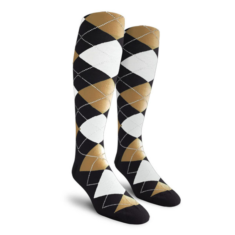 Mens Over the Calf Argyle Socks Black, Khaki and White