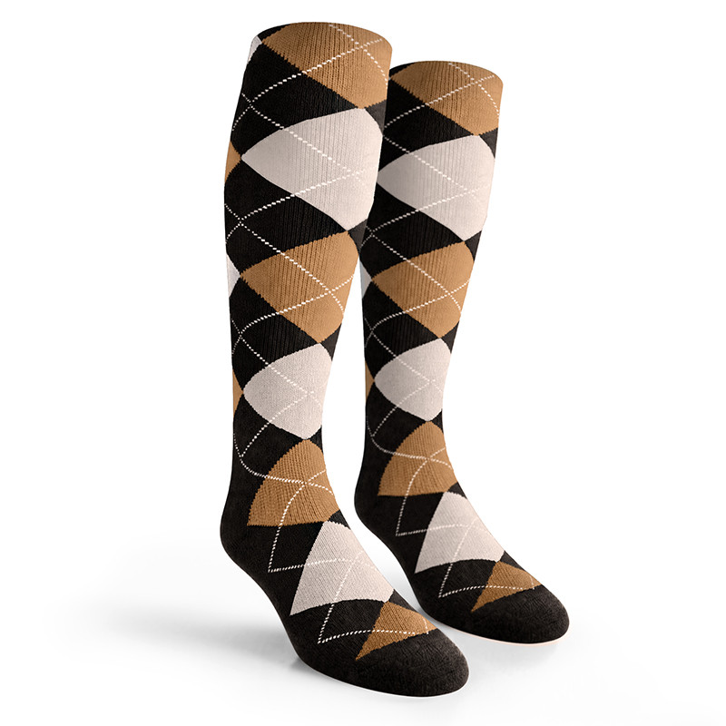 Argyle Socks - Mens Over-the-Calf - MMMM: Black/Khaki/White