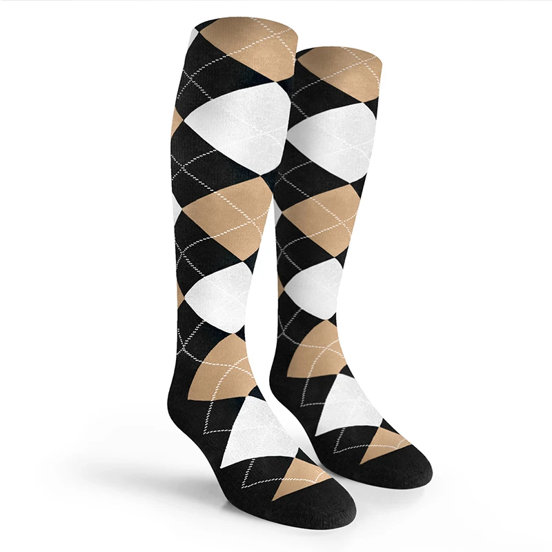 Argyle Socks - Mens Over-the-Calf - MMMM: Black/Khaki/White