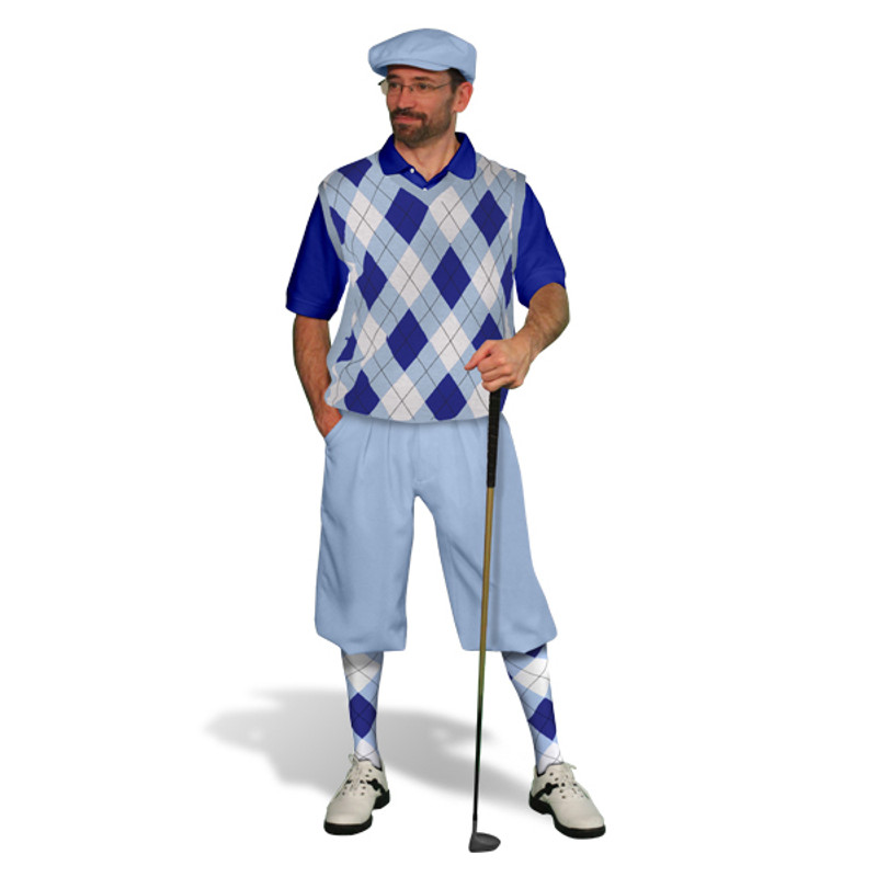 Mens Light Blue, Royal & White Sweater Golf Outfit