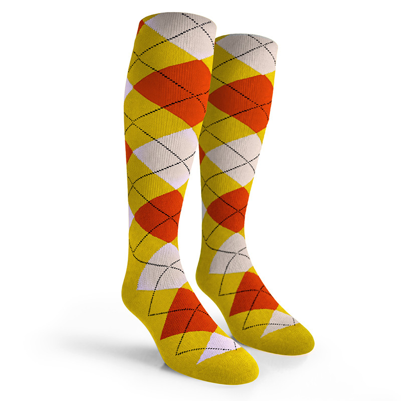 Argyle Socks - Mens Over-the-Calf - TTT: Yellow/Orange/White