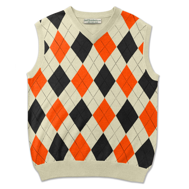 Argyle Golf Sweater Vest | Natural/Black/Orange | Mens