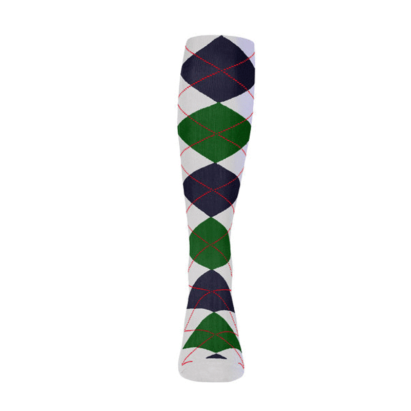 Mens Over the Calf Argyle Sock White, Dark Green and Navy 360 View