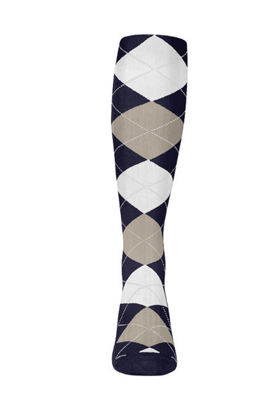Mens Over the Calf Argyle Socks Navy, Taupe and White 360 View