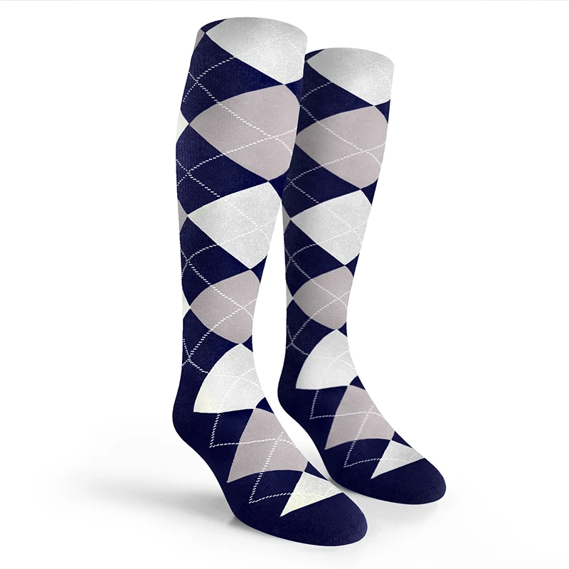 Argyle Socks - Mens Over-the-Calf -  FFFF: Navy/Taupe/White
