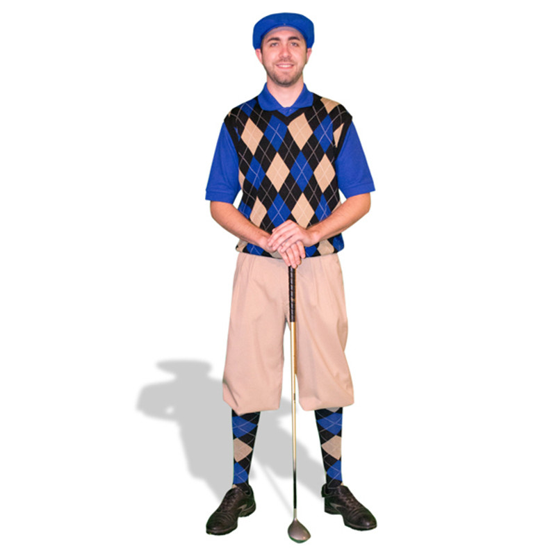 Mens Khaki, Royal & Black Sweater Golf Outfit