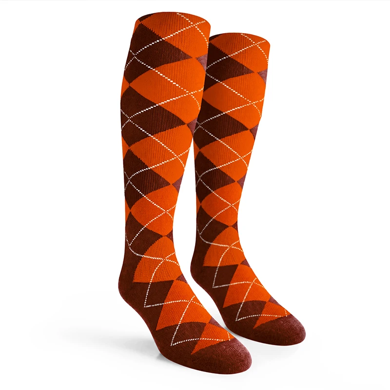 Argyle Socks - Mens Over-the-Calf - KK: Brown/Orange