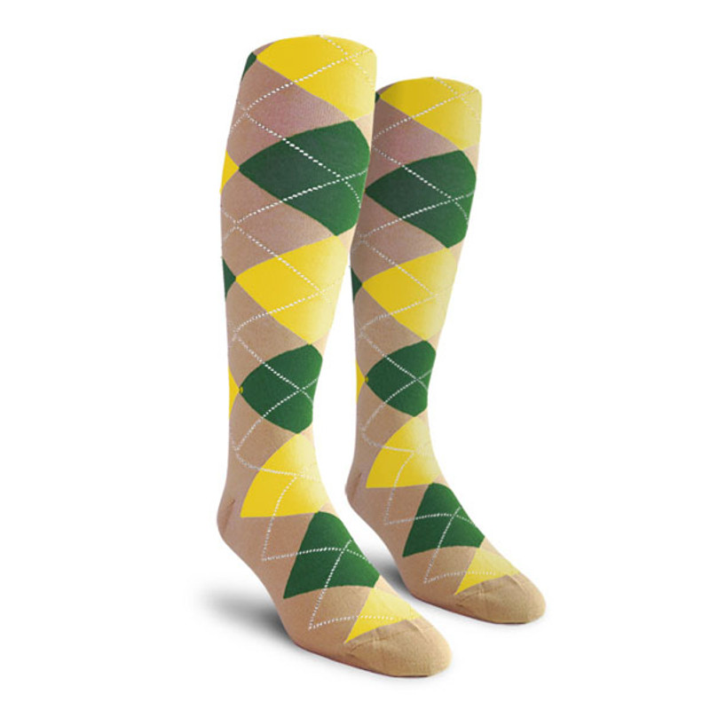 Mens Over the Calf Argyle Socks Khaki, Dark Green and Yellow