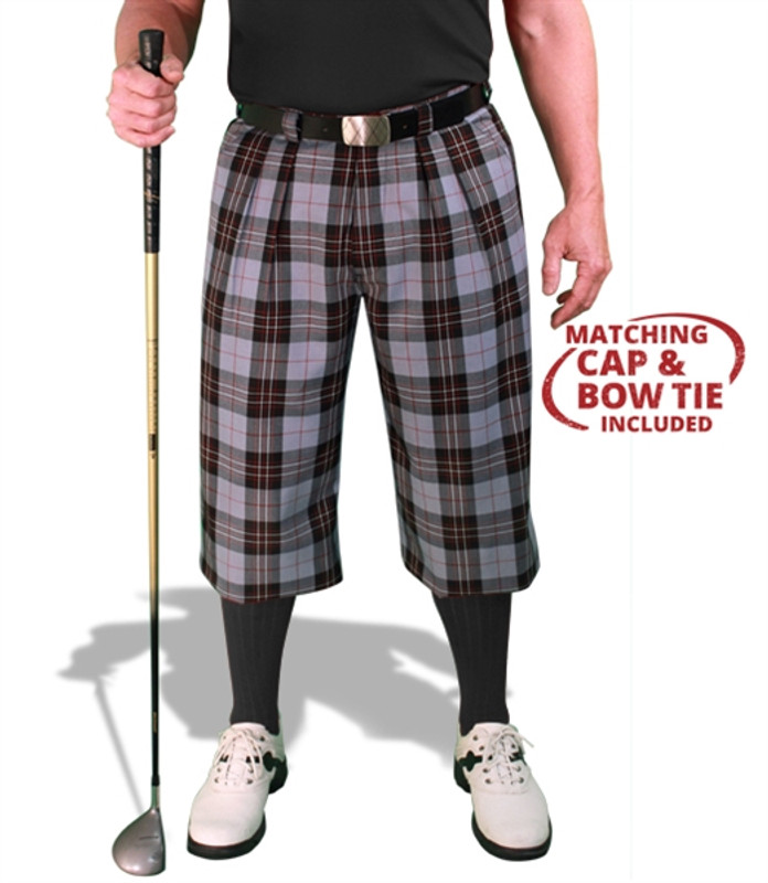 Mens Outdoor Sports Boca Plaid Golf Knickers Front with Black Socks and Shirt