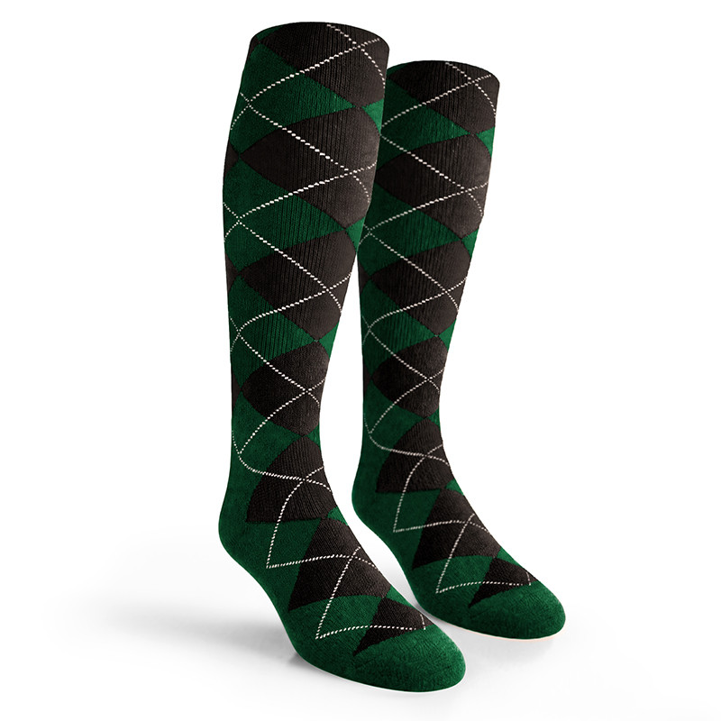 Argyle Socks - Mens Over-the-Calf - GG: Dark Green/Black