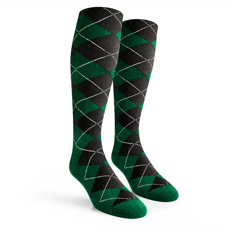 Argyle Socks - Mens Over-the-Calf - GG: Dark Green/Black