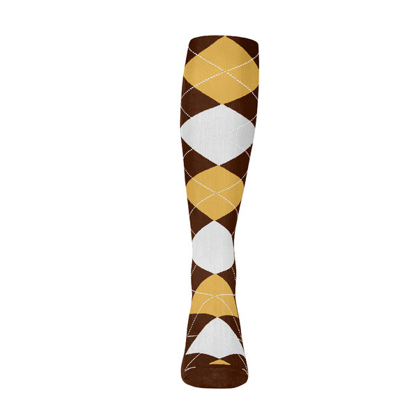 Mens Over the Calf Argyle Sock Brown, Gold and White 360 View