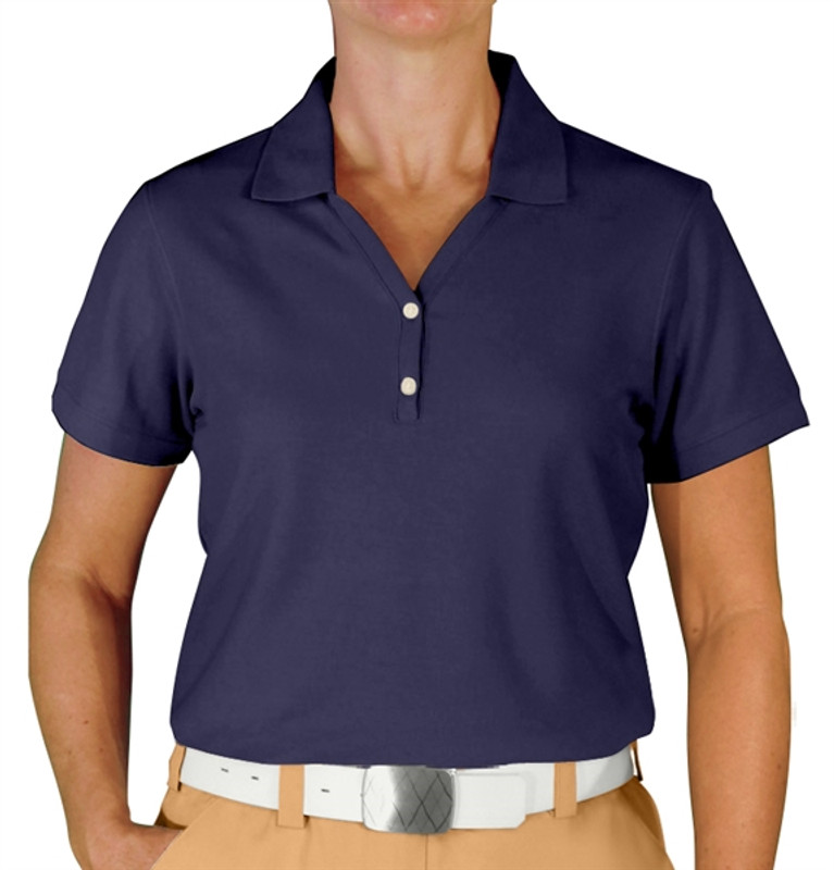Ladies Sport Clubhouse Cotton Solid Navy Blue Golf Shirt Front