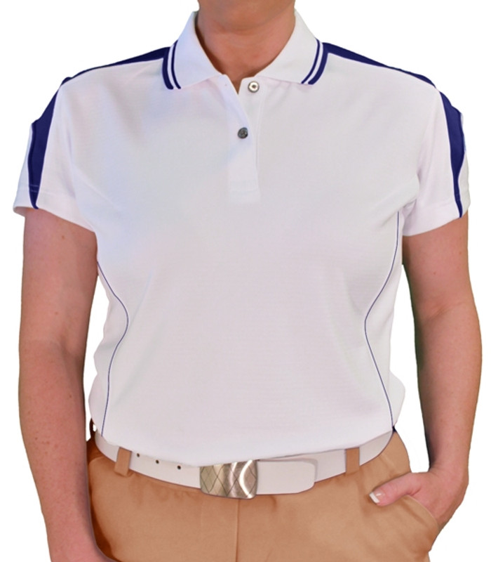 Ladies Sports Microfiber Duel Tone Wedge White and Navy Blue Shirt Front