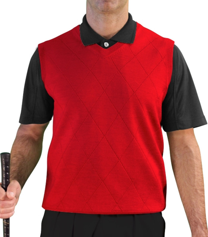 Mens Sweater Vest Solid Red with Black Shirt