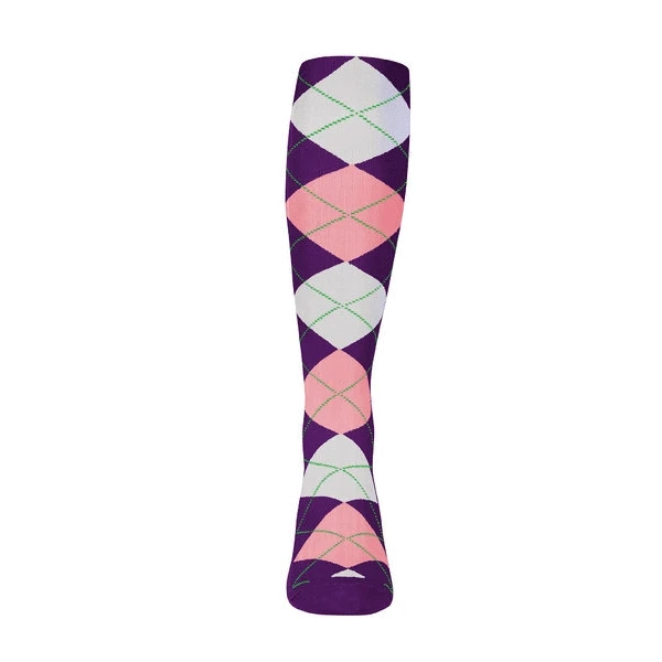 Youth Over the Calf Argyle Sock Purple, Pink and White 360 View