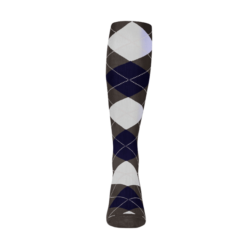 Mens Over the Calf Argyle Sock Charcoal, Navy and White 360 View