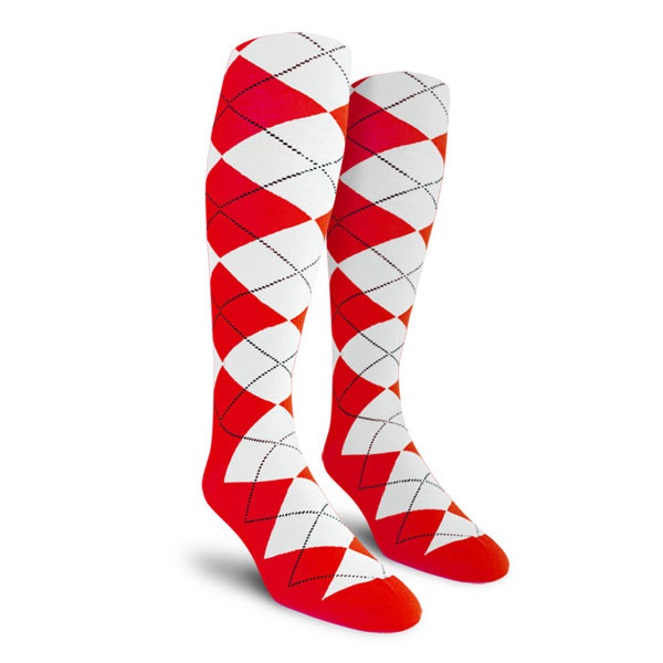 Ladies Over the Calf Argyle Socks Red and White