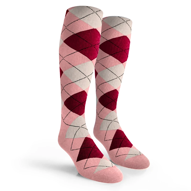 Argyle Socks - Mens Over-the-Calf - VVV: Pink/Maroon/White