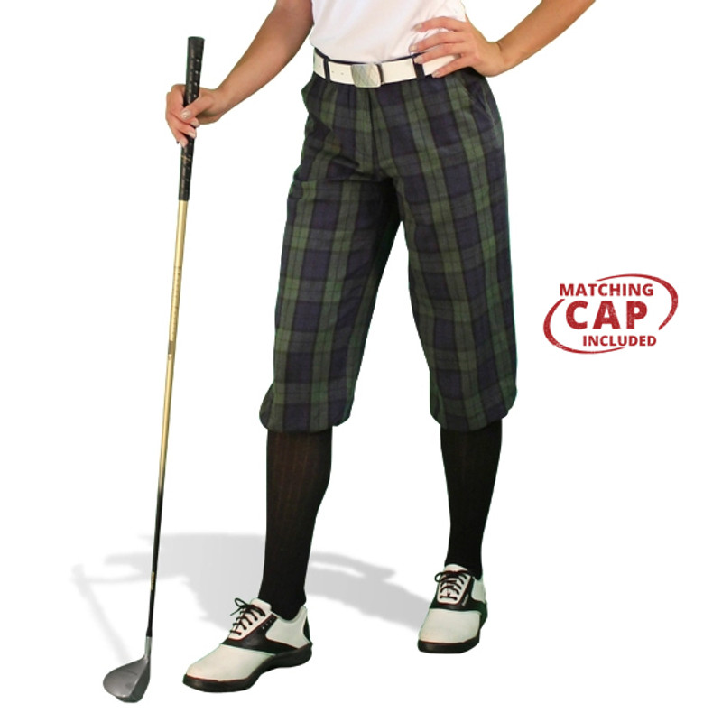 Ladies Outdoor Sports Black Watch Plaid Golf Knickers Front