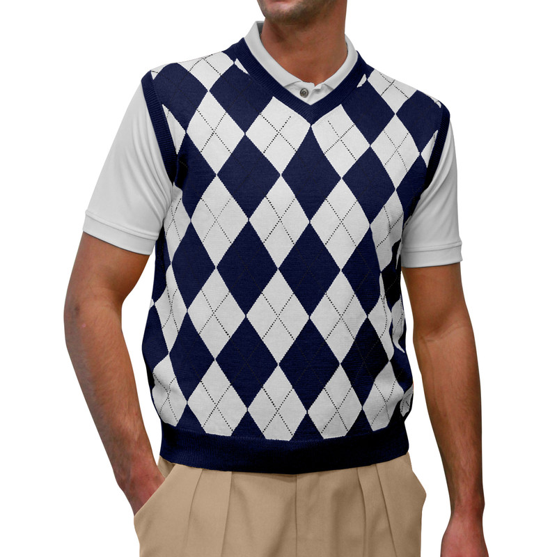 Argyle Golf Sweater Vest | Navy/White | Mens
