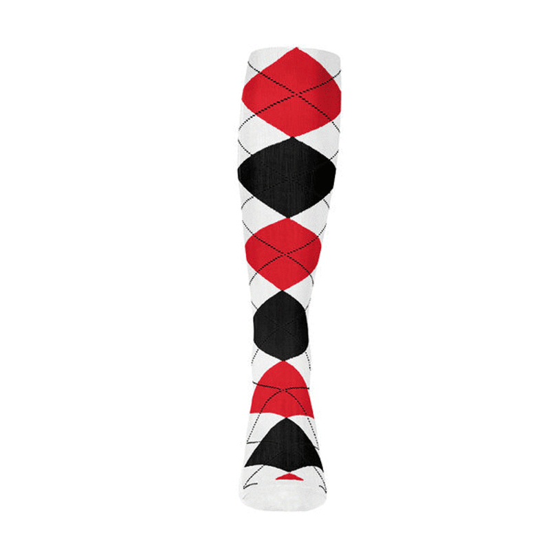 Mens Over the Calf Argyle Sock White, Black and Red 360 View