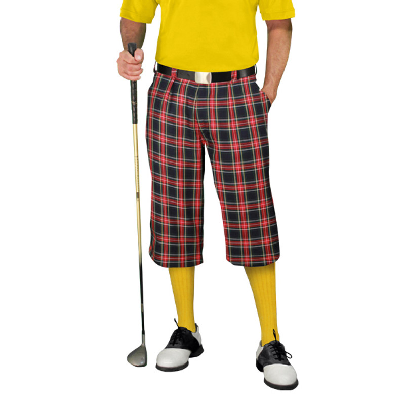 Golf Outfit - Mens Navy Stewart Plaid Golf Knickers & Yellow