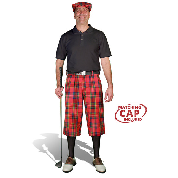 Golf Outfit - Mens Royal Stewart Plaid Golf Knickers & Black Shirt