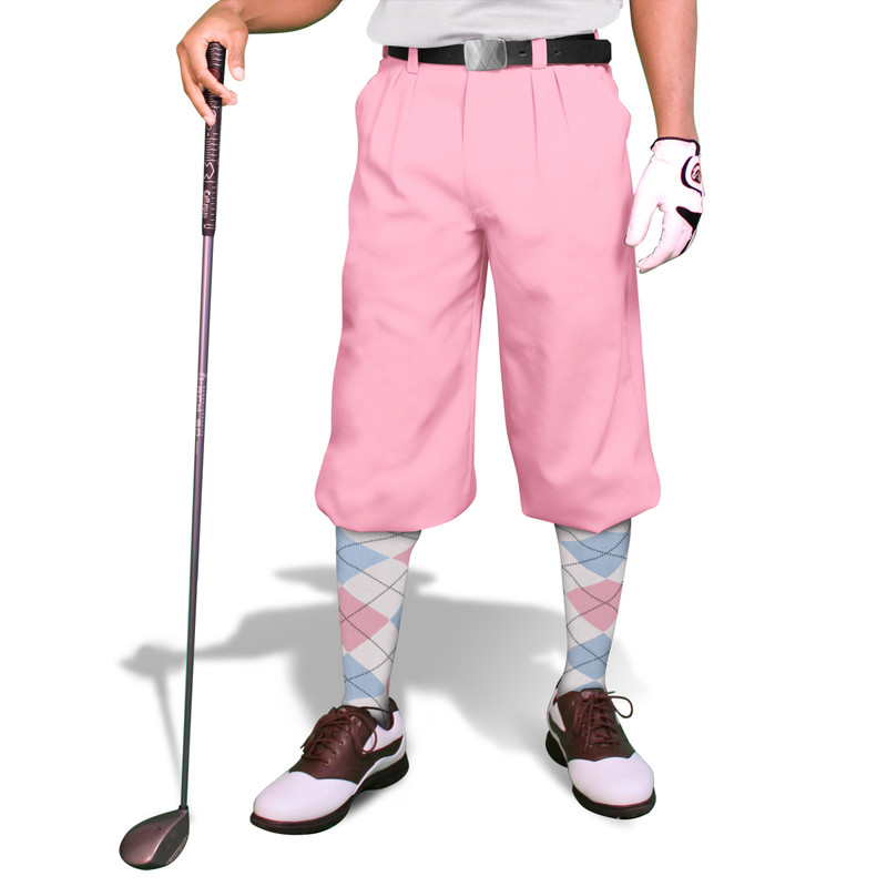 Mens Outdoor Sports Pink Microfiber Golf Knickers Front