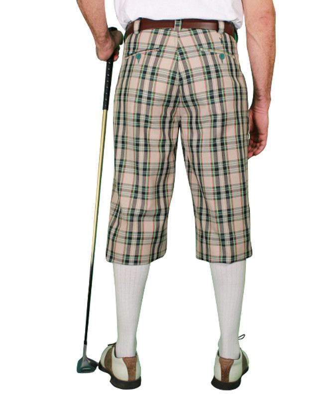 Mens Outdoor Sports Khaki Stewart Plaid Golf Knickers Back
