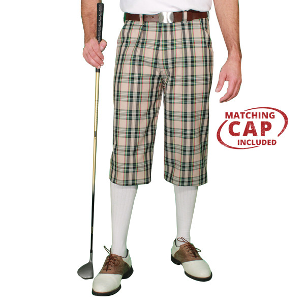 Mens Cotton Plaid Golf Knickers | Par 5 | Khaki Stewart