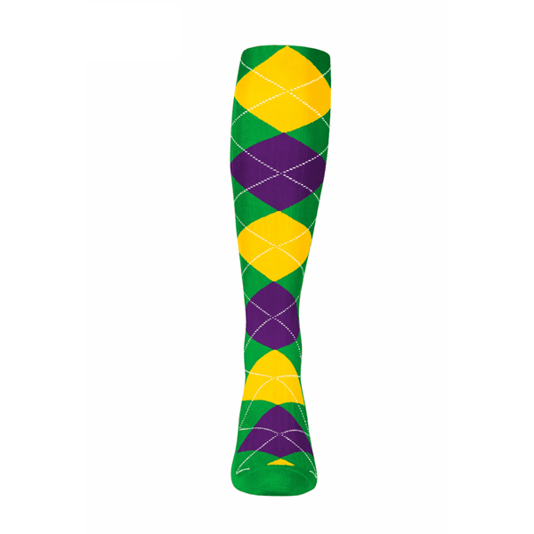 Mens Over the Calf Argyle Sock Lime Green, Purple and Yellow 360 View