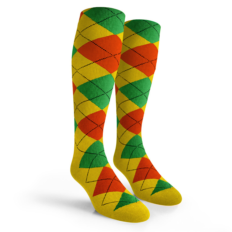 Argyle Socks - Mens Over-the-Calf - 5F: Yellow/Orange/Lime