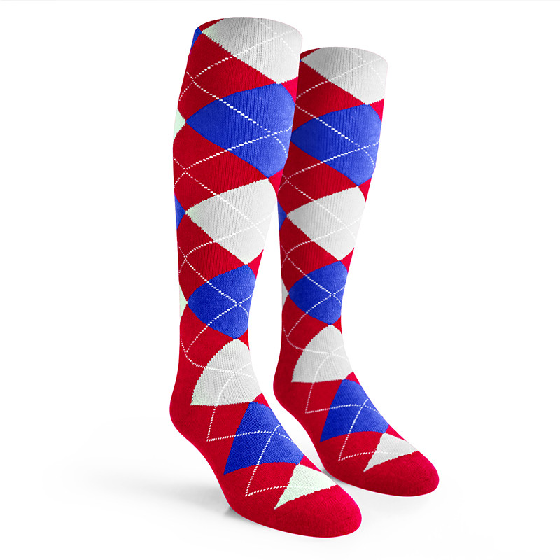 Argyle Socks - Mens Over-the-Calf - 5K: Red/White/Royal