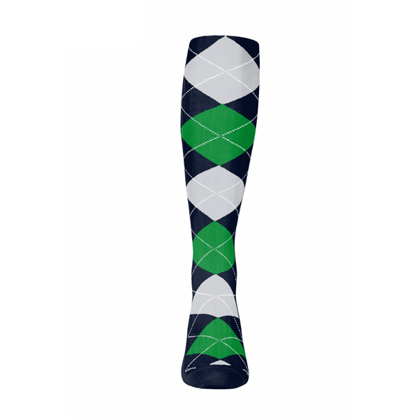 Mens Over the Calf Argyle Sock Navy, Lime Green and White 360 View