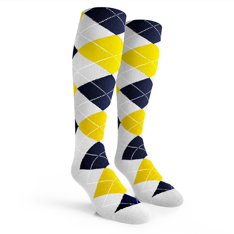 Argyle Socks - Mens Over-the-Calf - 5O: White/Yellow/Navy
