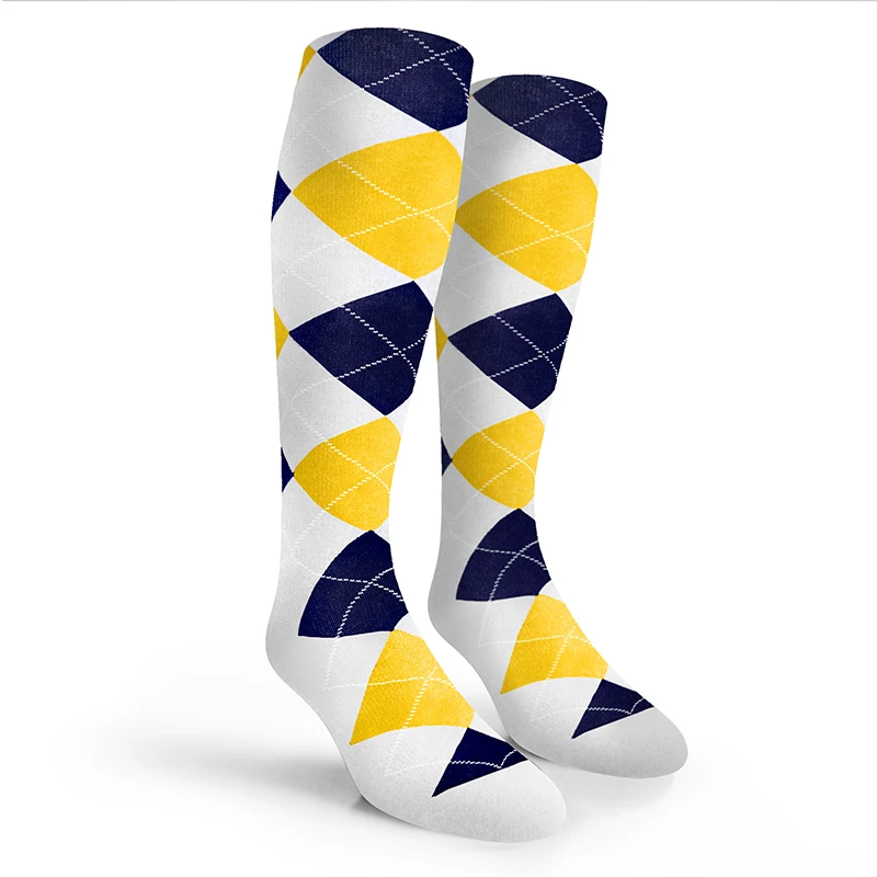 Argyle Socks - Mens Over-the-Calf - 5O: White/Yellow/Navy