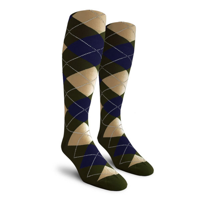 Mens Over the Calf Argyle Socks Olive, Navy and Khaki