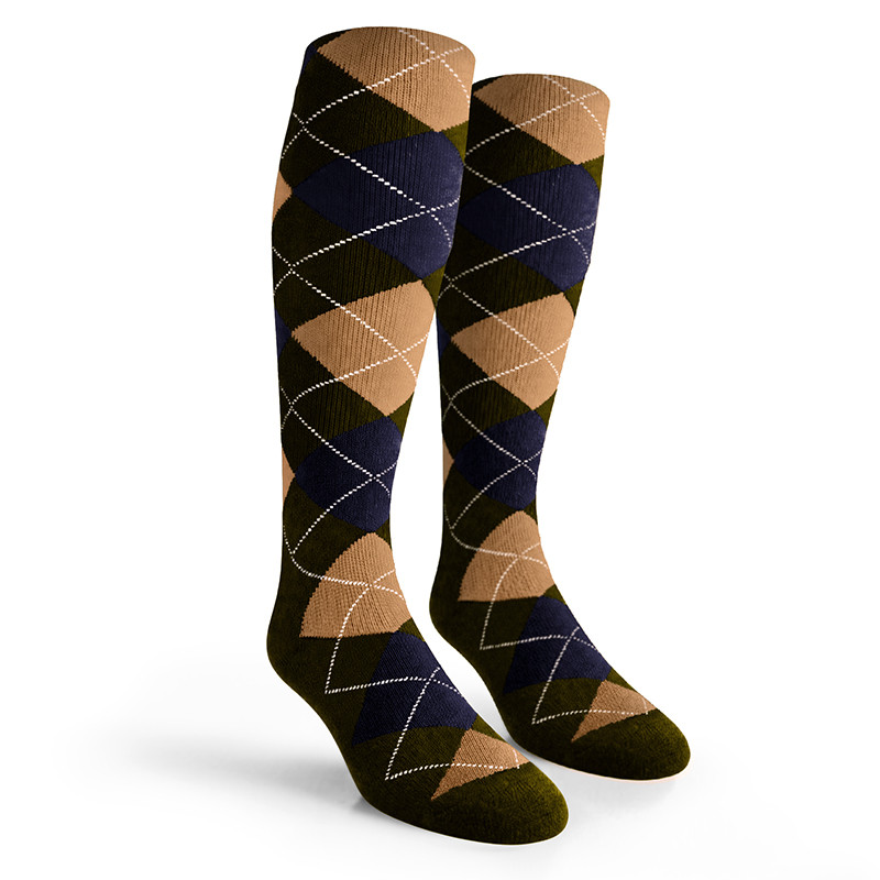 Argyle Socks - Mens Over-the-Calf - D: Olive/Navy/Khaki